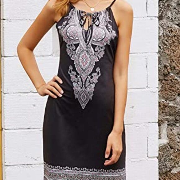 Happy Sailed Women Summer Halter Neck Dress Floral Print Bohemian Beach Dress - Picture 6 of 6